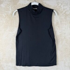 Jillian Nicole Womens Medium Black Mock Neck Ruched Sleeveless Micromodal Top